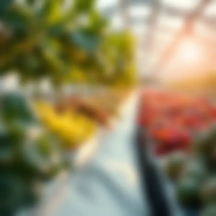 Diverse Crops in Greenhouse Diverse crops thriving in a modern greenhouse environment