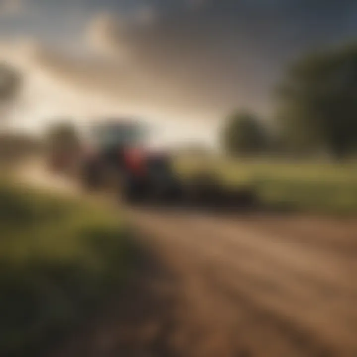 An agricultural landscape being cleared by a brush hog