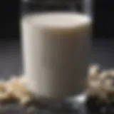 Close-up of milk glass with protein analysis chart