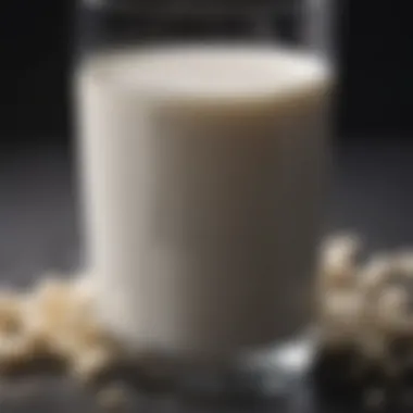 Close-up of milk glass with protein analysis chart