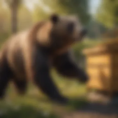 Bears and the Threat to Bee Colonies Bear approaching a beehive with protective fence