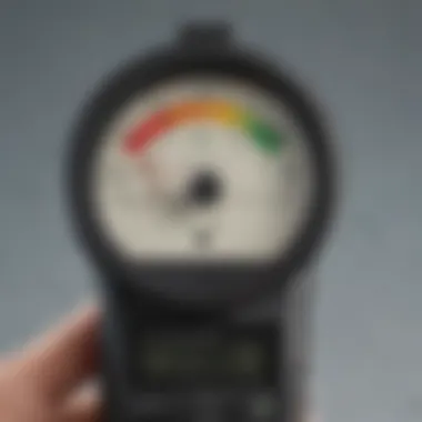 Close-up of pH meter displaying readings