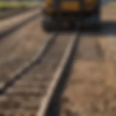 Close-up of track skid steer tracks