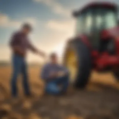 A farmer consulting with a Bodensteiner Implement representative