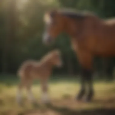 Newborn Foal with Broodmare Newborn foal standing beside its vaccinated broodmare