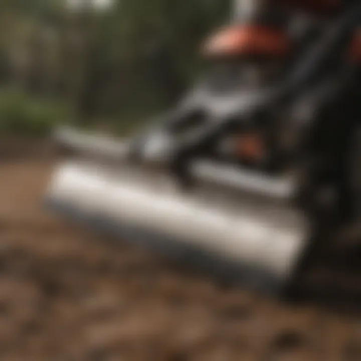 Close-up of a brush hog blade showcasing its robust design