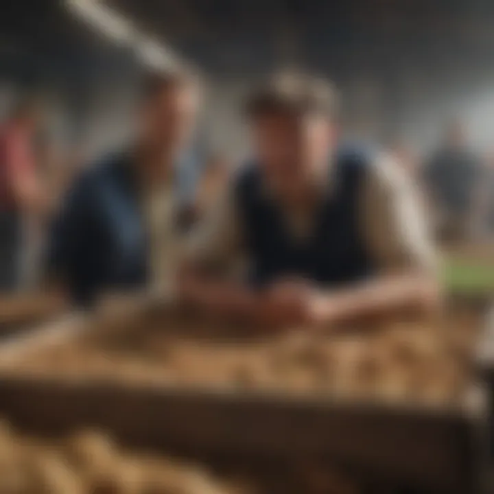 Farmers engaging in lively bidding during an auction