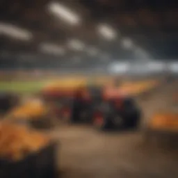 Vibrant auction scene showcasing a variety of agricultural goods