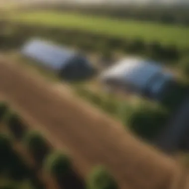Sustainable Farming & Renewable Energy Aerial view of a sustainable farm showcasing renewable energy sources.