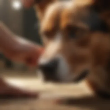 A close-up of a person cleaning a dog's wound with care