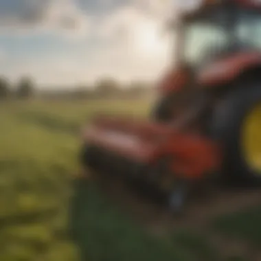 Close-up of fertilizer being distributed from a spreader