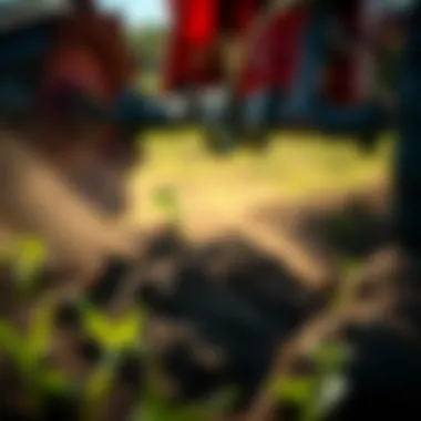 Close-up view of soil being aerated by a cultivator