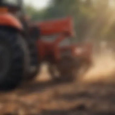 Close-up of tractor powered wood splitter mechanics