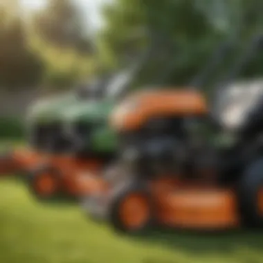 Lawn mowing equipment lined up