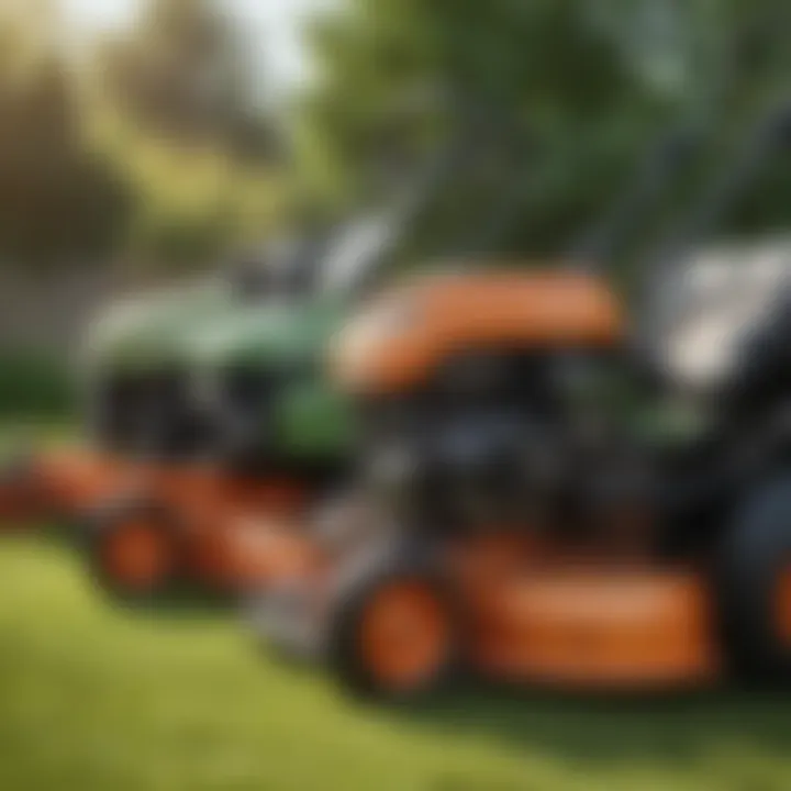 Lawn mowing equipment lined up