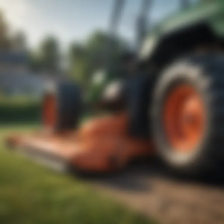 Detailed view of a front mower deck showcasing its design and construction.