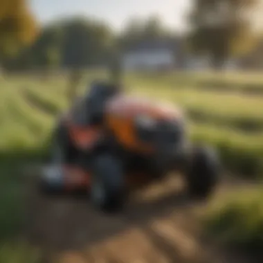 A front mower in action within a lush agricultural field demonstrating functionality.