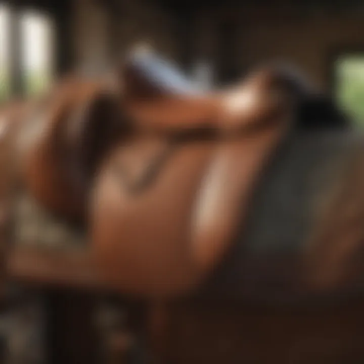 Detailed view of a horse jump saddle