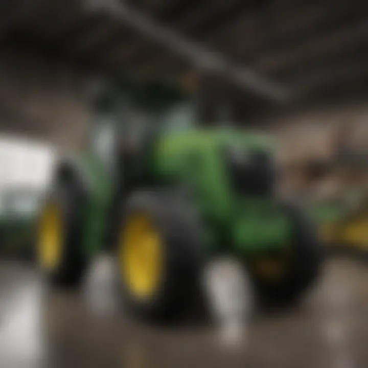 A vibrant John Deere dealership showcasing the latest agricultural equipment