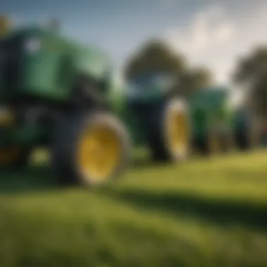 A close-up view of various types of lawn top dressing machines showcasing their features.