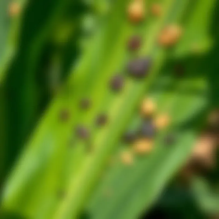 Identifying Soybean Diseases Close-up of soybean leaves showing disease symptoms