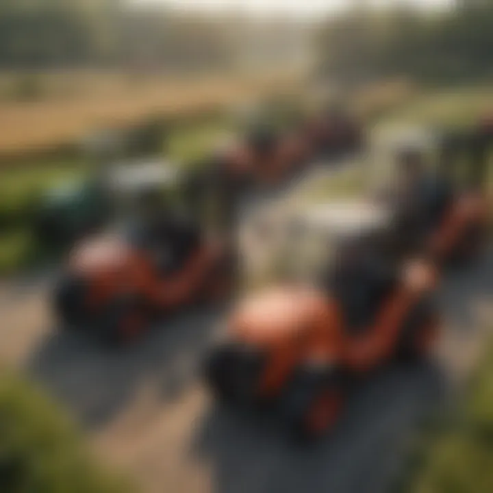 Different types of farm forklifts showcased side by side.
