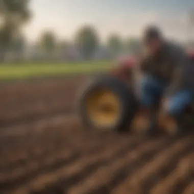 A farmer evaluating soil health after manure application