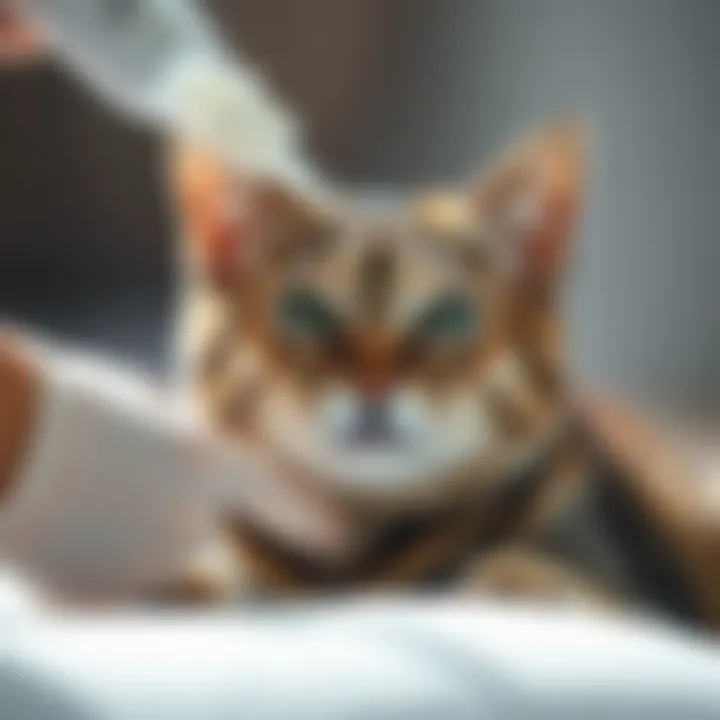 Cat being treated for fleas with topical solution