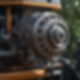 Detailed view of a garden tractor engine showcasing its components