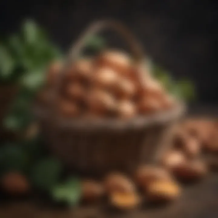 A bountiful harvest of freshly dug sweet potatoes in a basket