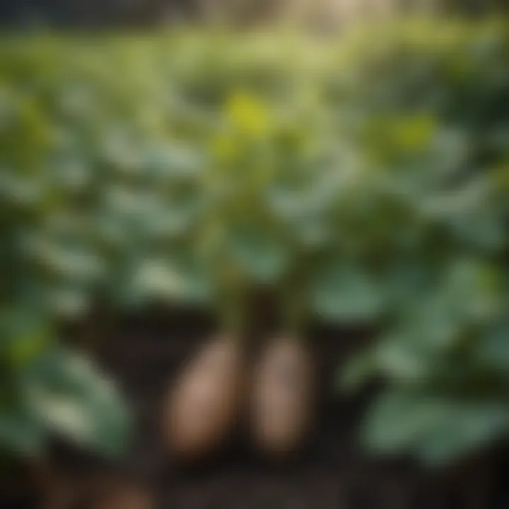 A close-up of sweet potato vines showcasing healthy foliage