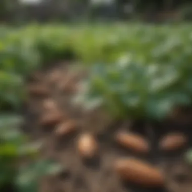 Vibrant Sweet Potato Plants Vibrant sweet potato plants thriving in a well-prepared garden bed