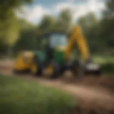 Backhoe attachment working on a landscaping project