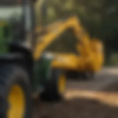 Loader Attachment Features Close-up of the loader attachment on the tractor