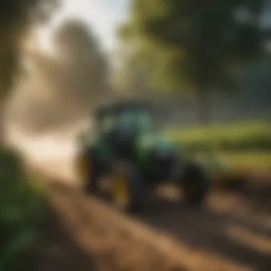 Operator using the compact tractor for agricultural tasks