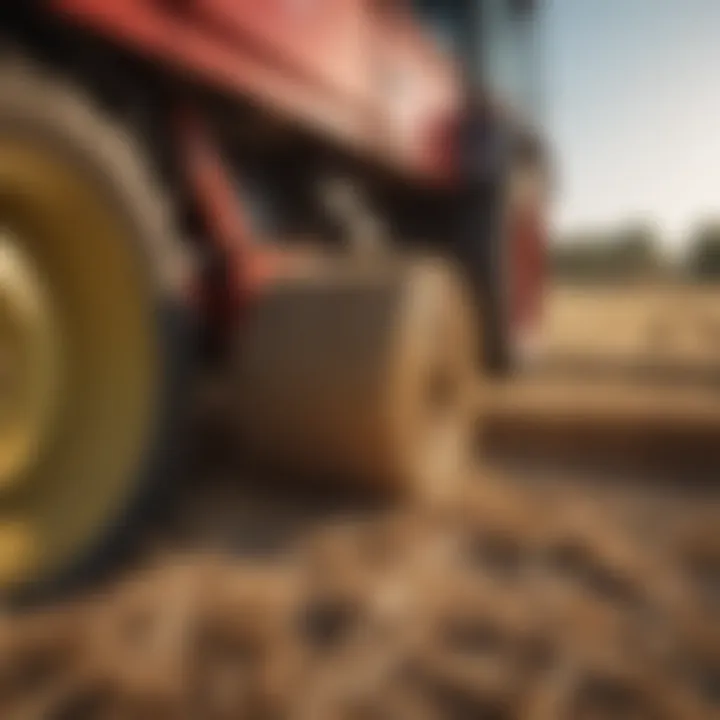 Close-up of advanced baling machinery with hay bales