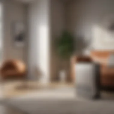 Contemporary Air Dehumidifier Design A modern air dehumidifier in a stylish living room setting.