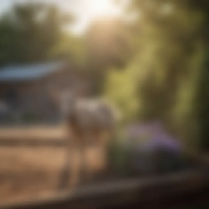 Natural fly repellent plants such as lavender and mint strategically placed around a goat pen.