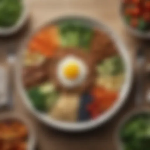 A vibrant plate showcasing a balanced meal with colorful vegetables, grains, and protein sources.