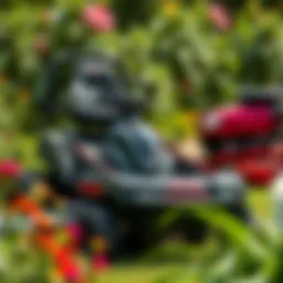 Craftsman riding mower in a lush garden