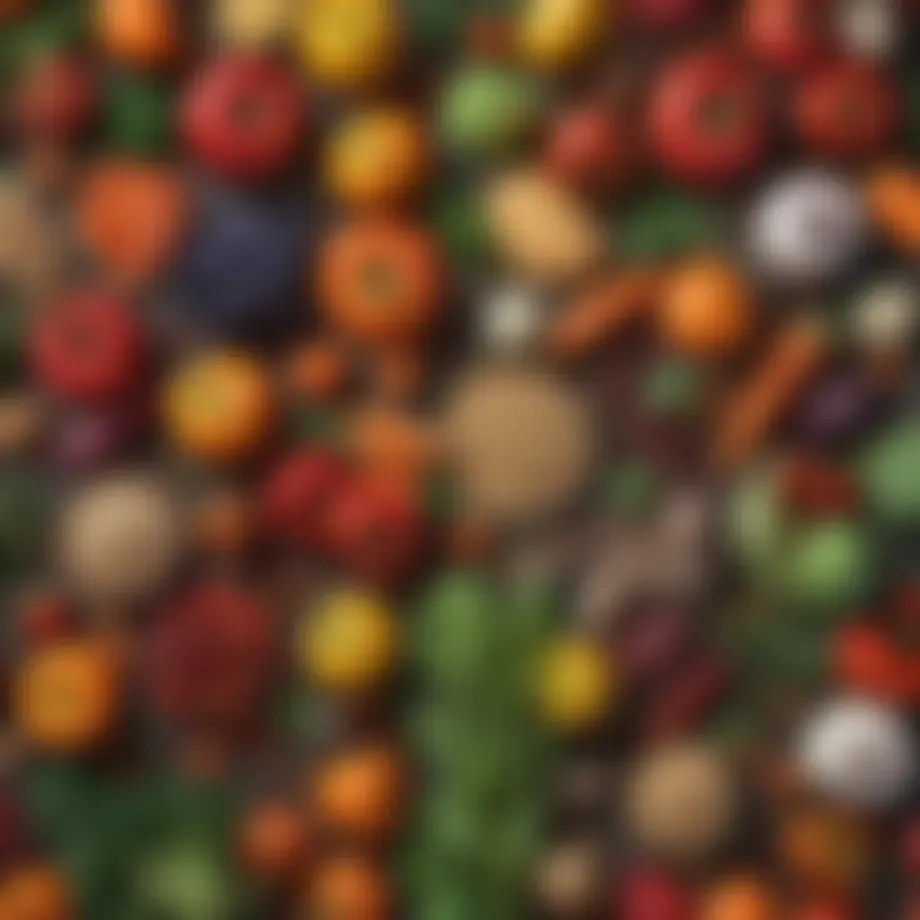 Colorful assortment of fresh vegetables and grains