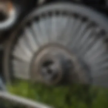 Close-up of the cutting blades of the Silver Eagle mower