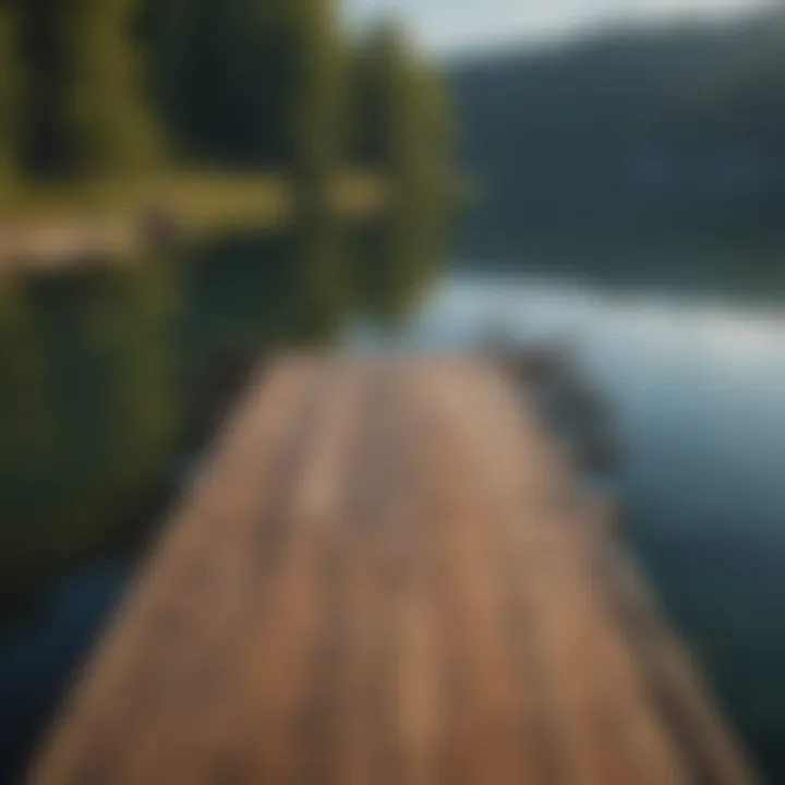 A finished floating dock on a serene lake