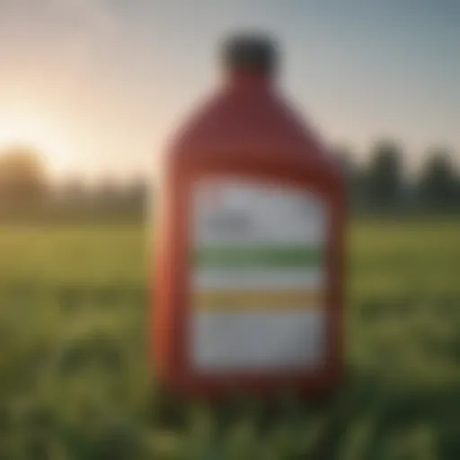 Close-up of glyphosate herbicide container in a field