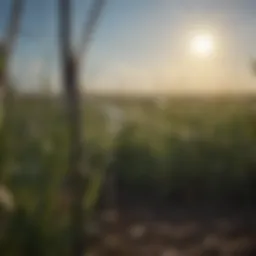 Close-up of drip tape installation in a field
