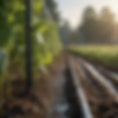 Illustration of drip tape layout in an agricultural setting