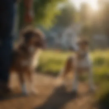 Dog owner training their pet outdoors