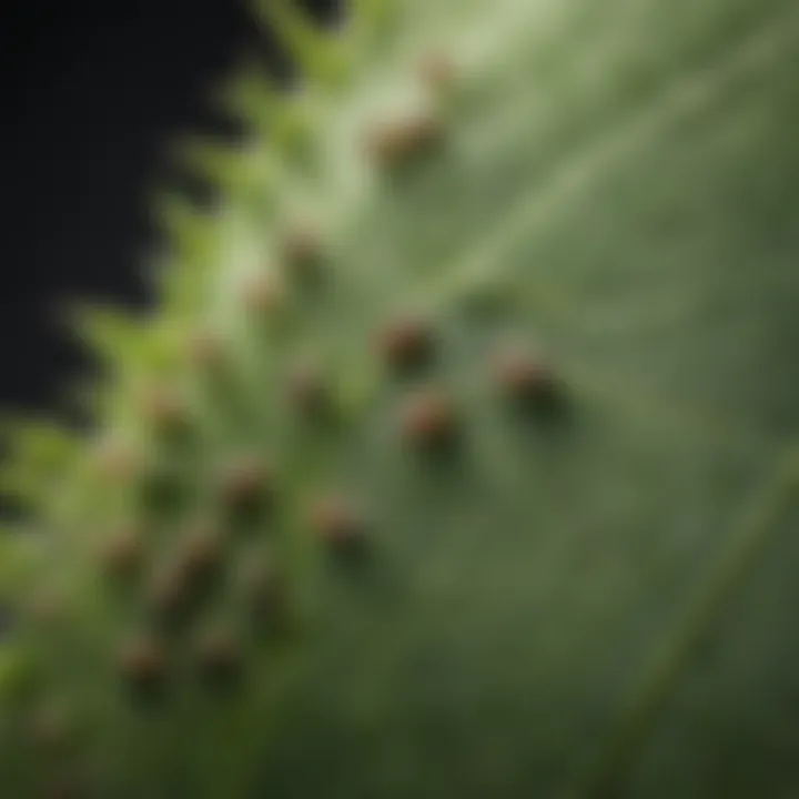 A close-up view of aphids on a plant leaf, illustrating their infestation.