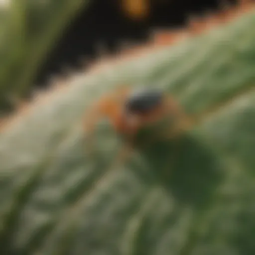 Close-up view of spider mites on a leaf