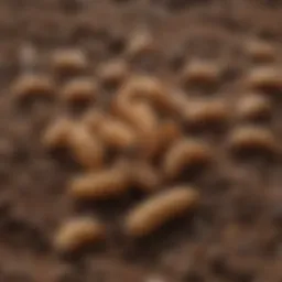Close-up of grubs in soil